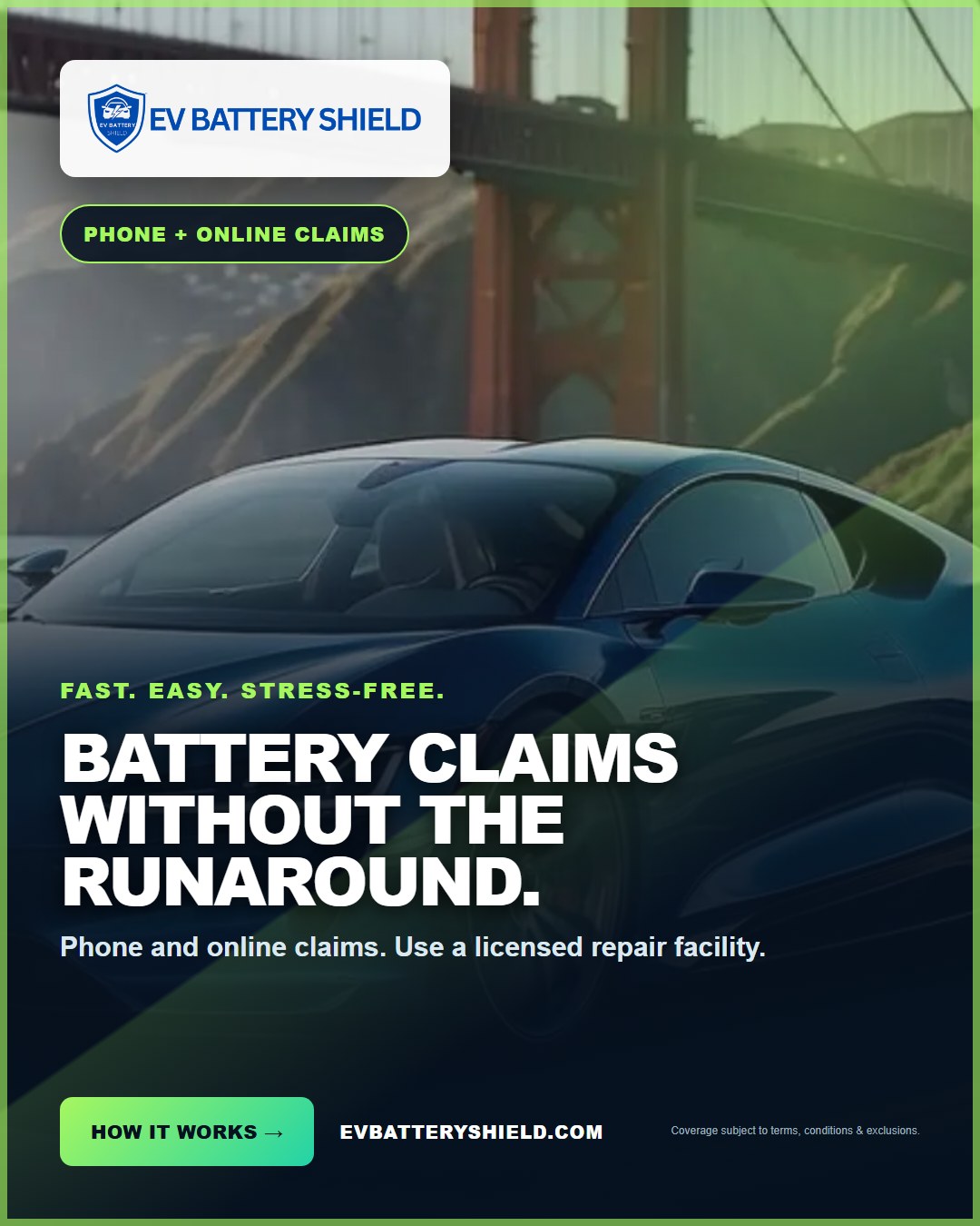 EV Battery Shield Simple Claims ad, 1080 by 1350